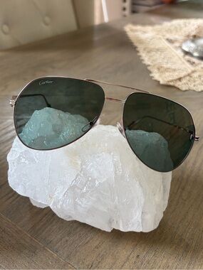 Cartier Silver Frame Sunglasses with Dark Green Lenses